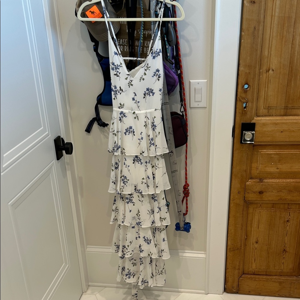 JAYGODFREY White Maxi Dress with Blue Floral Print